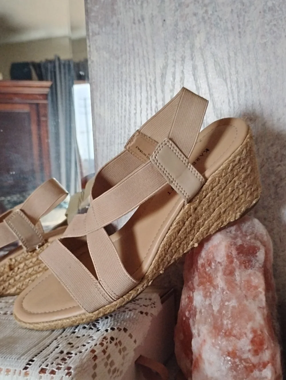 KAREN SCOTT Super Comfort Orthopedic Beige Elastic-Strap WedgeS 8.5